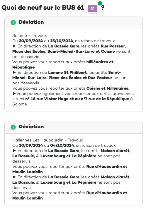 Déviation ligne de bus 58 et 61 